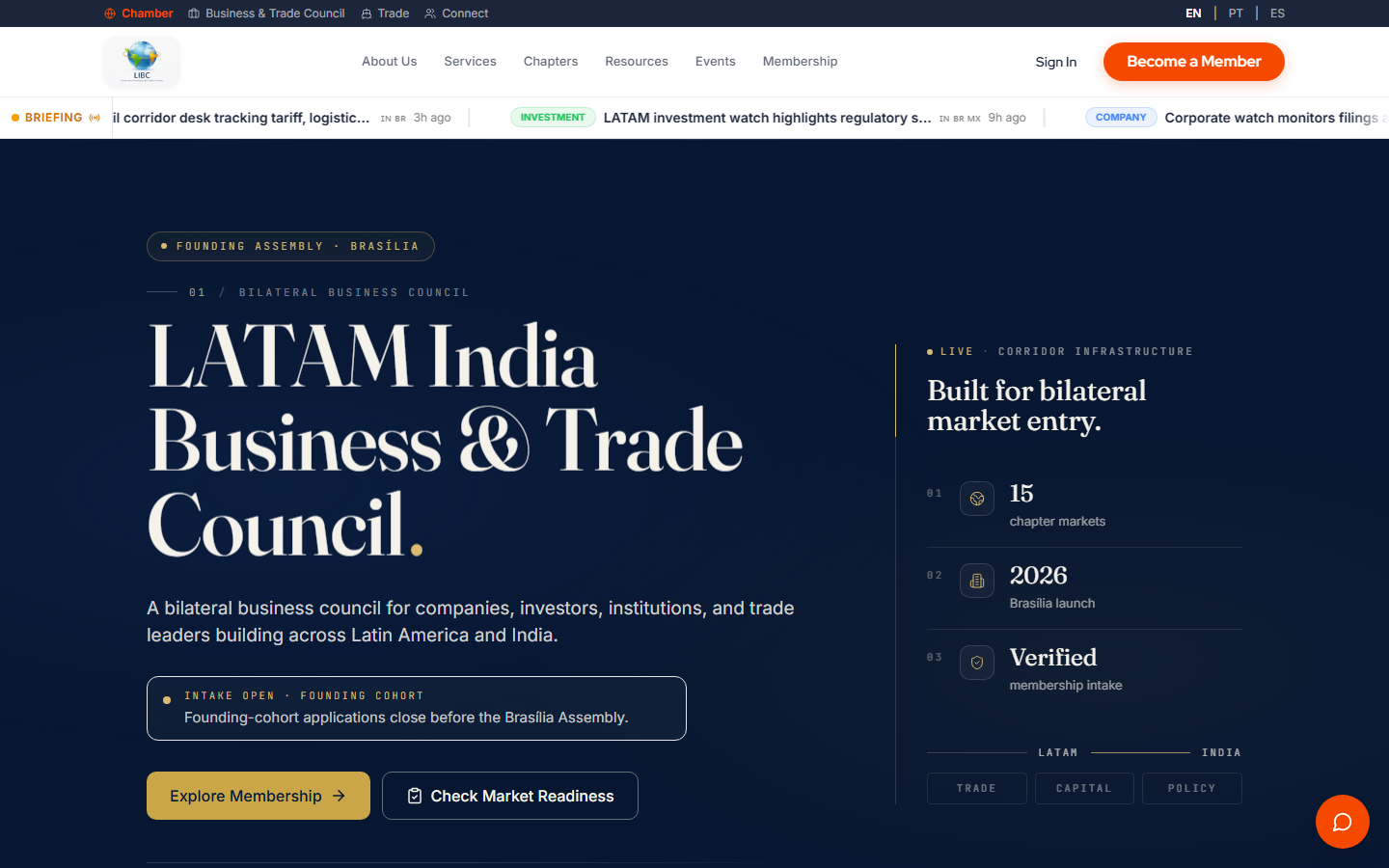LATAM India Business and Trade Council public website homepage